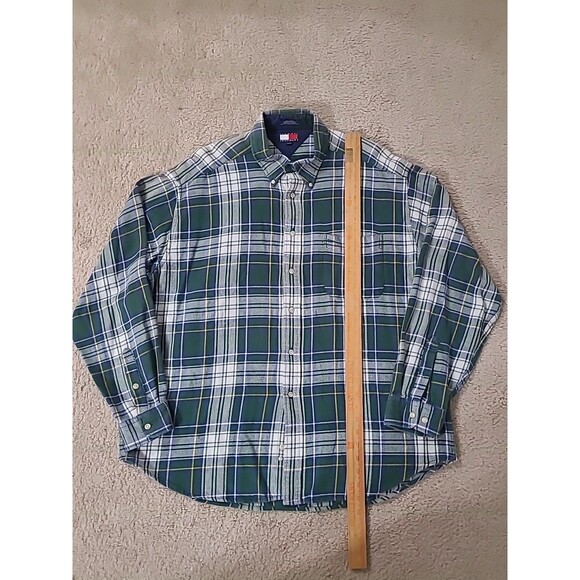 Vtg Tommy Hilfiger Flannel Shirt Mens XL Green Blue Plaid Heavyweight Preppy Y2K - Picture 7 of 12